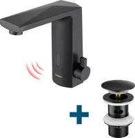 Lonheo Infrarot Sensor Wasserhahn Automatik Waschtischarmatur mit Ablaufgarnitur, Einhandmischer Wasserhahn Bad mit Pop Up, Schwarz