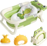 Baby Badewanne Faltbare Babybadewanne mit Thermometer, Klappbare Tragbare Neugeborenen kinderbadewannen für Babys von 0-36 Monaten, Grün