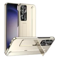 Pouzdro pro Samsung Galaxy S23, tenké galvanizované tvrdé ochranné pouzdro se stojánkem Zlato