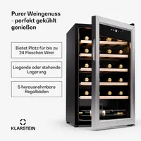 Klarstein chladnička na víno, 1-zónová chladnička na nápoje, tichá vnútorná/vonkajšia chladnička, malá chladnička na fľaše, 63 l, vinotéka na nápoje, chladnička na víno pre 24 fliaš, 5-18°C