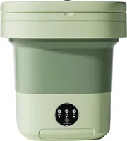 8L przenośna składana mini pralka do bielizny z otworem na wodę, niebieskim światłem UV, kratką odpływową + wężem odpływowym, zielona, wtyczka UE 110-220V
