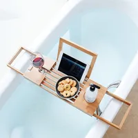 Decopatent® Universal-Badwannenablage, lässt sich von 50cm -> 93 cm verstellen - Ausgestattet mit Buchhalterung - Tablet-Halter - Bambus - Holz - Badewannenablage