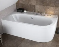ECOLAM Badewanne 170x75 LINKS Avita Eckbadewanne mit Schürze | Acrylwanne Mittelablauf für ZWEI + Schürze Füße Silikon Ablaufgarnitur Komplettset