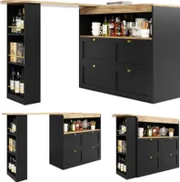 Obrotowy barek (138 cm - 105 x 39 x 102 cm) z 4 szufladami i otwartymi półkami, odpowiedni do jadalni / gabinetu / salonu itp.