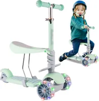 Malplay | Dreirad ab 2 Jahren Mint mit Korb | Kinderroller Scooter mit Sitz | LED Rädern | Cityroller höhenverstellbar