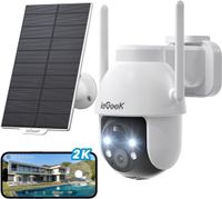 ieGeek 2K 3MP HD Überwachungskamera Aussen Solar, 360° PTZ Überwachungskamera Aussen Akku, 2.4GHz WLAN Kamera mit PIR Bewegungsmelder,Farb-Nachtsicht