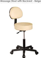 Master Massage Backrest Höhenverstellbarer Rollhocker Drehhocker für Praxis Klinik mit Rückenlehne-Beige