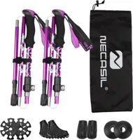 Trekkingstöcke Nordic Walking Stöcke Faltbar Verstellbar 110-125cm Wanderstöcke mit 4 Paar Gummipuffers für Trekking Lila