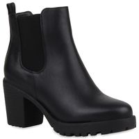 Damen Stiefeletten Chelsea Boots Profilsohle Blockabsatz Schuhe 76976 Top 