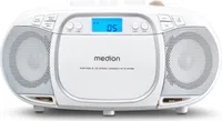 MEDION E66476 Stereo Sound System (boombox, odtwarzacz CD, MP3, kaseta, przenośny odtwarzacz kasetowy dla dzieci, radio FM, AUX, słuchawki, zasilanie sieciowe i bateryjne) biały