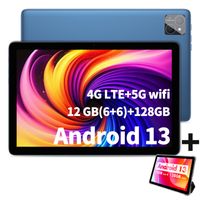 Vasoun Android 13 Tablet 10,1", 12 GB (6+6 rozšiřitelných) RAM, 128 GB ROM, Octa Core, Dual-SIM 4G odemčený s 2,4 G/5 G WLAN