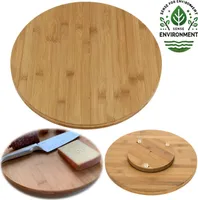 LS-LebenStil Servierplatte Drehteller Bambus 35cm Holztablett drehbar Drehtablett Vesperbrett Serviertablett Pizzateller Servierbrett Käsebrett