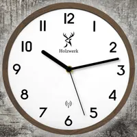 Holzwerk PAPENBERG (FUNK) moderne Designer Loft Funk Holz Wanduhr, braun, weiß