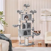 Yaheetech XXL Katzenkratzbaum Katzenbaum Kletterbaum 194 cm, Stabil mit Plüsch Sisalseil, kratzbaum für Katzen deckenhoch Hellgrau