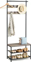 VASAGLE Kleiderständer, Garderobe, Garderobenständer, Kleiderstange mit 9 abnehmbaren Haken, Sitzbank, Industrie-Design, für Flur, Schlafzimmer, Greige-schwarz HSR411B