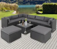 CASARIA® Gartenmöbel Set Polyrattan 8 Personen Wetterfest Tisch 5mm Sicherheitsglas Lounge Outdoor Terrasse Eck Sofa Sitzauflagen, Farbe:schwarz/anthrazit