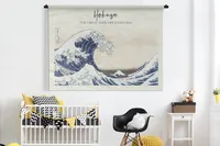 MuchoWow® Tapiserie Věšení na zeď Hokusai - Velká vlna u Kanagawy - japonské umění 180x135 Tapiserie dekorace Nástěnná šála
