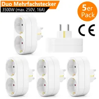 ORSEM 5x Mehrfachsteckdose Schutzkontakt Steckdosenadapter Stromadapter Stecker Multi-Steckdose 2x Schutzkontakt-Buchse 16A max. 3500W Weiß