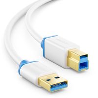 deleyCON 3,0m USB 3.0 Super Speed Kabel USB A-Stecker zu USB B-Stecker Datenkabel bis zu 5 Gbit/s für z.B. Drucker Scanner Multifunktionsdruckern Weiß
