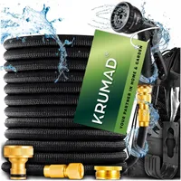 KRUMAD Flexibler Gartenschlauch 30m 8-in-1 Spritzpistole Dehnbar Knickfrei inkl. Haken und Tasche Messingverbinder
