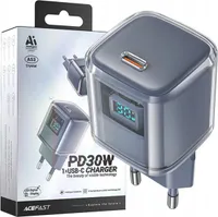 Acefast Pd 30W Gan Usb-C rychlonabíječka s displejem šedá