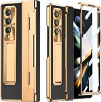 Pouzdro pro Samsung Galaxy Z Fold 4 5G, Galvanizovaný pouzdro s ochrana displeje a objektivu, s držákem a stojánkem černé