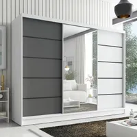 Schwebetürenschrank, 3-türig Schrank 200 cm mit Spiegel AURELIA 2  (Weiß | Graphit | Weiß)
