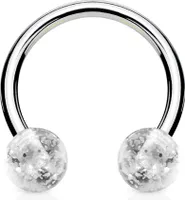 viva-adorno 1,2mm Hufeisen Piercing Lippenpiercing Augenbrauenpiercing Chirurgenstahl Glitter Glitzer Kugeln Kunststoff in verschiedenen Farben Z304,Klar