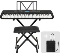 Sada kláves - klavír Áengus A902 s 61 osvětlenými klávesami citlivými na rychlost, USB-MIDI + sustain pedál, stojan na klávesy a klavírní stolička