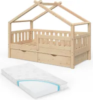Vitalispa Hausbett Design, 80x160 cm mit 2 Schubladen und Matratze, Naturholz