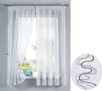 WELLE Stickerei Gardinen Set 4 Tlg. Raffhalter Tunneldurchzug Gardinenband für Gardinenschienen Lila HxB 150x90 cm, 112231