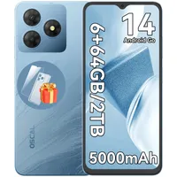 OSCAL FLAT 2C Smartphone ohne Vertrag, 6.56" Android 14 Handy, 6(2+4)GB RAM+64GB ROM/2TB, HD+ Display, 5000mAh Akku, 13MP Kamera, 4G Dual SIM, Blau