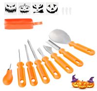 Halloween-Kürbis-Schnitzmesser-Set, 8 Messer + 4 Schablonen, orangefarbene Tragetasche mit em Messerschutz