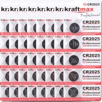 Kraftmax 40er Pack CR2025 Lithium Hochleistungs- Batterie / 3V CR 2025 Knopfzelle für professionelle Anwendungen - Neuste Generation