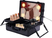 Kosmetický kufřík Make-up Case Black Kadeřnický kufřík Make-up Box Kosmetický box s LED lampami Sklápěcí zrcadlo Dárek