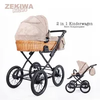 ZEKIWA Korbkinderwagen 2 in 1 "Nature" im zeitlosen Retro Design - XL Liegefläche - Cordstoff braun