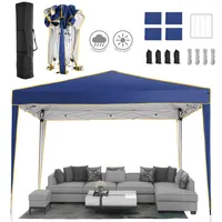 Pawilon 3x3m płaski namiot imprezowy namiot ogrodowy namiot festiwalowy z wentylacją, wodoodporny, ochrona UV 50+, pop up, 4 panele boczne i torba podręczna, ciemnoniebieski