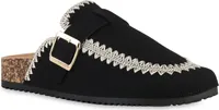 VAN HILL Damen Pantoffeln Hausschuhe Bequeme Schnallen Stickereien Schuhe 841591, Farbe: Schwarz, Größe: 40