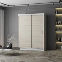 Schwebetürenschrank Kleiderschrank Schrank 150 cm Weiß/Sonoma Eiche ohne Spiegel Vista 04