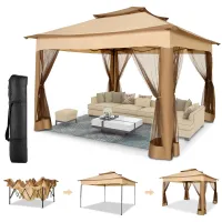 Pavillon 3.3x3.3m, Faltpavillon,Festzelt Gartenzelt mit 4 Gaze Seitenteilen, UV-Schutz 50+, Doppeltes Dach mit Belüftungsloch, inkl. Tragetasche