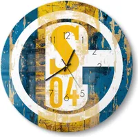 DEQORI Glasuhr Ø50 cm Zahlen 'Wappen Schalke 04' Wanduhr Glas Uhr Design leise Küchenuhr