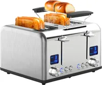 Steinborg 4 Scheiben Edelstahl Toaster | Brötchenaufsatz | 2x digitale Displays mit Countdown | Cool-Touch Gehäuse | Krümelschublade | 1630 Watt |
