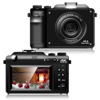 Fine Life Pro Digitalkamera 4K, 48MP Fotokamera Doppelkamera, eingebaute 7 Farbfilter, 18-facher Digitalzoom, 64GB TF-Karte, WiFi, Schwarz