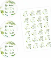 24 "Schön, dass Du da bist!" Aufkleber - Floral Weiß/ Grün - rund 4 cm Ø - Sticker Hochzeit Gastgeschenk