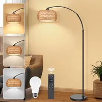 Modern Rattan Led Stehlampen Wohnzimmer Dimmbar, Rattan Stehlampe mit Fernbedienung und LED-Glühbirne, App-Steuerung, Vintage Stehlampe mit Doppel-Lampenschirme, Boho Stehlampe für Schlafzimmer,E27 Floor Lamp