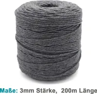 Vershy Makramee Garn - 200m (Stärke: 3mm) - 100% Natürliches, gezwirntes Baumwolle Garn Graphit