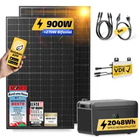 Balkonkraftwerk mit Speicher, 900W/800W Solaranlage Steckerfertig WIFI Komplettset Photovoltaik Anlage 800W, Kabellänge: 5m, Solakon