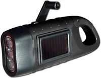 PowerPlus Seahorse Dynamo und Solar 3 LED Taschenlampe schwarz mit Karabinerhaken - nie wieder Batterien!