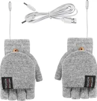 Uni Acrylfaser Winter Elektrische USB beheizte warme Halbfingerhandschuhe Fäustlinge-Grau