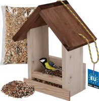 KOTARBAU® Vogelhaus Vogelfutterhaus zum Aufhängen 180 x 105 x 275 mm + Futter 0,5 kg Balkon Vogelfutterspender Holz Braun Futterhaus Vögel Vogelhaus Vogelhäuschen Futtersäule Vögel Vogelhaus